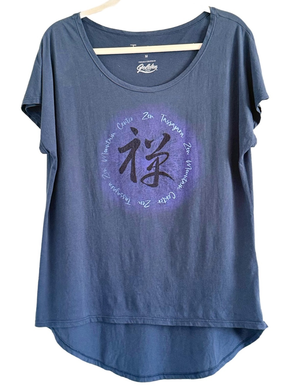 🍁 Navy Blue Short Sleeve Tee with Purple Zen Graphic Medium